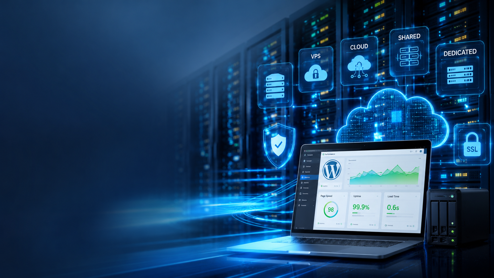 Best Web Hosting comparison showing cloud servers, secure data center, website performance, and hosting infrastructure.